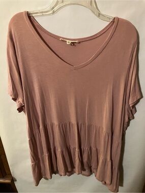 Women’s V-Neck Tiered Tunic Top - Dusty Rose 2x Indigo Thread co